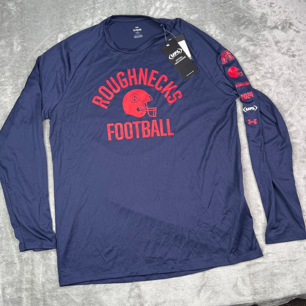 Under Armour Houston Roughnecks UFL Navy Blue Tech Long Sleeve Shirt Mens XL